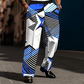 Men's Geometric Color-block Trousers Dress Pants Suit Pants Mid Waist Casual Dailywear Holiday Streetwear Relaxed Fit Flat Front Dress Pants with Side Pockets
