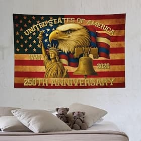 United States 250th Anniversary Wall Tapestry Backdrop Hanging Decoration for Home Garden Indoor or Outdoor SemiquincentennialDecor