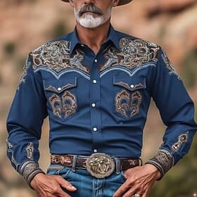 Men's Ethnic Intricate Floral Flowers Shirt Western Shirt Cowboy Shirt Long Sleeve Vintage Retro Outdoor Casual WorkWear Spring Fall Turndown Front Two Pockets