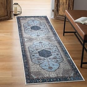 Runner Rugs For Hallway Kitchen Persian Style Crystal Velvet Absorbent Floor Mat For Sink Laundry Room Hallway Durable Rubber Backed Soft Non-Slip Machine Wash