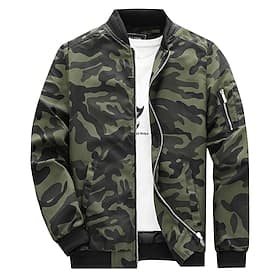 Men's Lightweight Jacket Bomber Jacket Casual Jacket Vacation Daily Breathable Pocket Spring Fall Camo / Camouflage Fashion Classic Stand Collar Regular Blue A