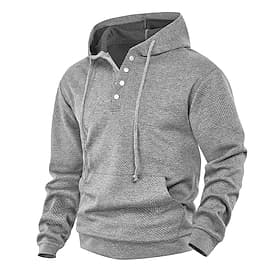 Men's Jacquard Hoodie Pullover Hoodie Sweatshirt Button Up Hoodie Apricot Black White Navy Blue Gray Hooded Plain Patchwork Color Block Textured Sports  Outdoo