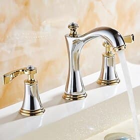Luxury Widespread Bathroom Sink Mixer Faucet Vintage, 360 Swivel Retro Style Brass 3 Hole 2 Handle Basin Tap Deck Mounted, Washroom Basin Vessel Water Tap with