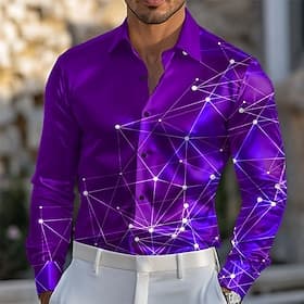 Men's Galaxy Star Print Shirt Satin Shirt Dress Shirt Long Sleeve Fashion Casual Vacation Dailywear Summer Spring Fall Turndown 3D Print Button Up Shirts Blue