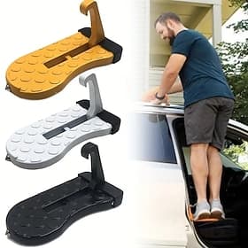 Folding Aluminum Car Door Step for Roof Access – Portable Vehicle Pedal Ladder Fits Most Cars, SUVs  Trucks, Dark Color