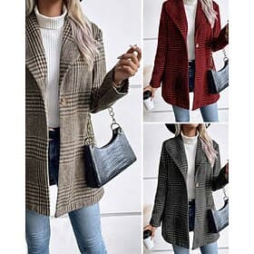 Women's Blazer Comfortable Buttons Elegant Fashion Outdoor Lattice Going out Casual Daily Weekend Single Breasted Regular Lapel Regular Fit Long Sleeve Outerwe