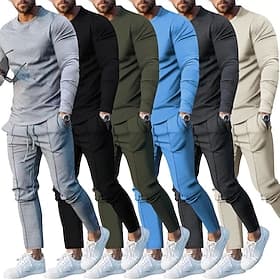 Men's 2 Piece Tracksuit Sweatsuit Sets Sportswear with Pocket Solid Colored Clothing Suit Spring Fall Black Army Green Gym Workout Running High Waist Lightweig