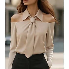 Women's Elegant Dressy Satin Top Blouse Plain Elegant Stylish Long Sleeve V Neck Regular Tops Black White Khaki Fall