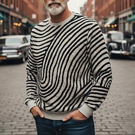 Men's Plaid / Striped / Chevron / Round Sweatshirt Sweatshirts Long Sleeve Sweatshirt Crewneck Vintage Retro Print Holiday Going out Festival Print Fall Winter