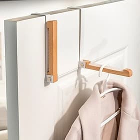 Foldable Wood Over The Door Hooks No Drill Closet Hanger Invisible Wall Mount Clothes Hook Space Saving Folding Rack Dormitory Bedroom Door Back Coat Organizer