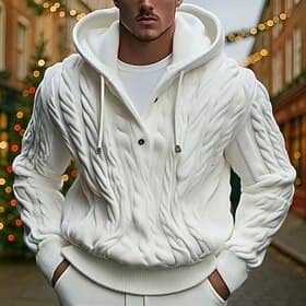 Men's Sweater Pullover Sweater Jumper Cable Knit Regular Tops Knitted Slim Fit Plain Crew Neck Christmas Knitwear Christmas Casual Clothing Apparel Fall White
