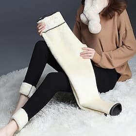 Lambskin Winter Leggings for Women, Fleece Lined Thermal High Waist Slim Pants, Thick Warm Stretch Cotton Jeggings for Cold Weather thumbnail 2