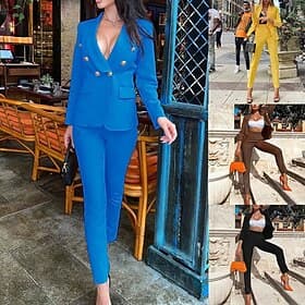 Women's Pants Sets Blazer Suits Long Sleeve Shirt Collar Plain Dubbele Rij Knopen Active Fashion Vacation Casual Daily Black White Yellow Fall Regular Fit