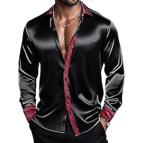 Per uomo Camicia Camicia in raso Camicia elegante Camicia casual Camicia con Bottoni Camicia da Ballo Semplice Feste Matrimonio Argento Manica Lunga Bavero Pri