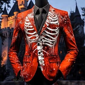 Homme Squelette Veste blazer Confortable Occasionnel Sombre Quotidien Tenue de soirée Festival Impression 3D Boutons Multi-poches Automne  Hiver Printemps Cran