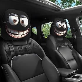 2pcs Funny Cartoon Car Headrest Covers Universal Fit of Funny Big-Eyed Grinning Cartoon Print Car Seat Headrest Covers Double-Sided Print Protector for Auto Fr