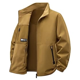 Men's Outdoor Jacket Raincoat Hiking Jacket Daily Hiking Windproof Rainproof Pocket Fall Winter Plain Fashion Classic Stand Collar Regular Black Orange Army Gr
