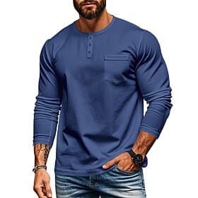 Herren Henley Hemd T-Shirt Henley Oberteil Langarm Einfarbig Einfach Mode Designer Lässig Tasche Knöpfe Henley Outdoor Lässig Täglich Frühling Herbst Ganzjahre