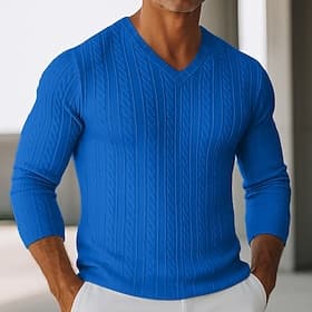 Men's Men V Neck Rib-knit Tee Ribbed Knit tee Tee Top Long Sleeve V Neck Summer Spring Fall Plain Jacquard Modern Casual Comfortable Buttons Basic Casual Home thumbnail 2