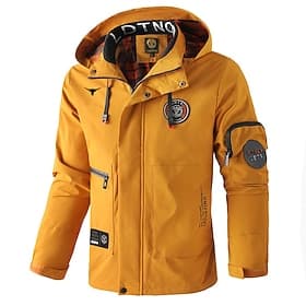 Men's Cow Print Windbreaker Hooded Jacket Parka Waterproof Windproof Multi-Pockets Casual Outdoor Camping  Hiking Detachable Hood Full Zip Coat Outerwear Fall