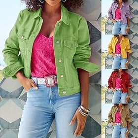 Women's Casual Jacket Denim Jacket Warm Comfortable Pocket Buttons Fashion Outdoor Plain Going out Weekend Single Breasted Regular Lapel Regular Fit Long Sleev