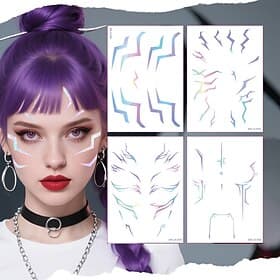 Korean Idol Inspired Holographic Lightning Tattoo Decals  Techwear Anime Cosplay Stage Flash-Makeup Face Stickers