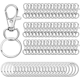 Kit de 100 pièces pour porte-clés (50 mousquetons pivotants  50 anneaux), comprenant des crochets avec anneaux brisés et des fermoirs mousquetons pour cordons,