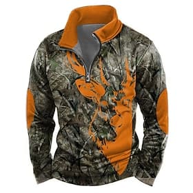 Men's Camo Deer Sweatshirt Tactical Vintage Retro Hunting Long Sleeve High Neck Outdoor Sports Outdoor Green Army Green Zipper Quarter Zip Fall Winter Designer
