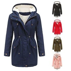 Women's Parka Warm Comfortable Zipper Pocket With Belt Casual Solid Color Vacation Street Casual Daily Wear Long Hooded Regular Fit Long Sleeve Outerwear Navy