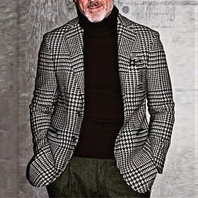 Men's Houndstooth Long Sleeve Turndown Fashion Streetwear Business Work Wear to work Going out Buttons Print
