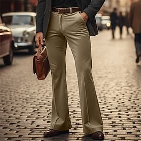 Men's Trousers Dress Pants Bell Bottom Flared Pants Velvet Pants Pocket Plain Comfort Breathable Full Length Formal Outdoor Party Fashion Streetwear Royal Blue
