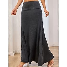 Women's Fashion Casual Maxi High Waist Skirts Plain Knitting Stretchy Daily Street Wine Sage Green Black Army Green Spring