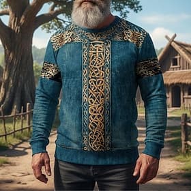 Men's Sweatshirt Blue Army Green Dark Gray Crew Neck Celtic Knot Print Casual Daily Streetwear Vintage Viking Fall Winter Clothing Apparel Hoodies Sweatshirts