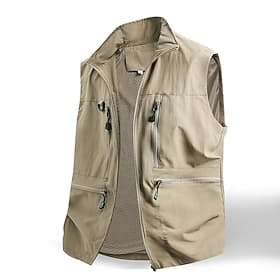 Men's Vest Gilet Fishing Vest Outdoor Daily Fashion Casual Spring Fall Zip Up Pocket Nylon Comfortable Plain Zipper Stand Collar Regular Fit Black White Khaki