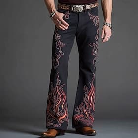 Herren Blumendruck Blumen Disco-Hosen 60er 70er Schlaghosen Mittlere Taille Western Vintage-Retro Outdoor Urlaub Lässig Seitentaschen Schlaghose Frühling Herbs