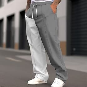 Men's Sweatpants Wide Leg Sweatpants Trousers Baggy Pants Drawstring Elastic Waist Straight Leg Color Block Breathable Full Length Outdoor Casual Daily Fashion
