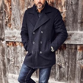 Men's Peacoat Trench Coat Vacation Daily Fall Winter Polyester Warm Outerwear Clothing Apparel Fashion Classic Plain Pocket Lapel Double Breasted