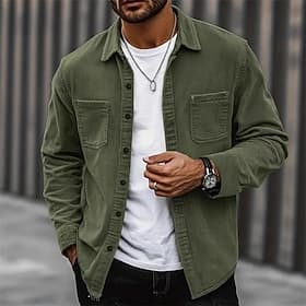 Herren Leichte Jacke Hemdjacke Freizeitjacke Jacke-Shirt Urlaub Täglich Atmungsaktiv Tasche Frühling Herbst Einfach Mode Klassisch Revers Regulär Schwarz Blau