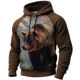 Men's Bear Hoodie Sweatshirt 3D Hunting Long Sleeve Hooded Outdoor Sports Outdoor Blue Black Brown Raglan Sleeves Fall Winter Designer S M L XL 2XL 3XL