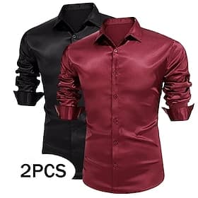 Men's Shirt Silk Like Satin Shirt Dress Shirt Casual Shirt Button Up Shirt Plain Formal Wedding WhiteGreen Greenred WhiteBlack WhiteBlue Long Sleeve Lapel Spri