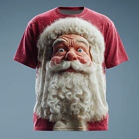 Christmas Men's Santa Claus 3D Cartoon T Shirt Short Sleeve T shirt 3D Print Crew Neck Shirt Daily Designer Artistic Vacation Party Street White 1 Red 3 Red Al