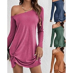 Women's Mini Dress Casual Dress T Shirt Dress Tee Dress Modern Daily Outdoor Holiday Regular Fit Plain Long Sleeve Cold Shoulder Blue Brown Green Rose Red Spri