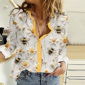 Women's Shirt Blouse Print Floral Elegant Vintage Stylish Long Sleeve Shirt Collar Regular Tops Daily Holiday Vacation Wear White Summer Spring Fall