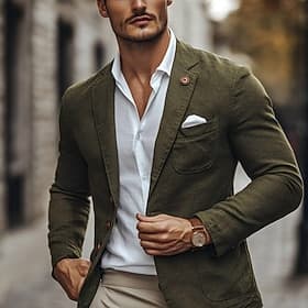 Men Lightweight Jacket Casual Casual Spring Fall  Winter Cotton Solid Color Single Breasted One-button Blazer Black khaki Army Green