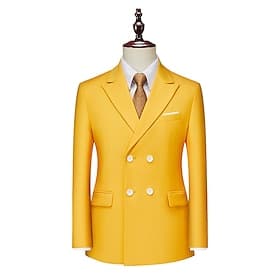 Men's Blazer Business Cocktail Party Wedding Party Fashion Casual Spring Fall Polyester Plain Pocket Buttons Comfortable Double Breasted Blazer Black White Yel