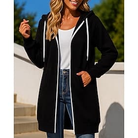 Women's Solid Colored Zip Up Sweatshirt Long Hooded Sweatshirt Fall Drawstring with Pockets Long Sleeve Athleisure Outdoor Travel Sports Black White Red Sports