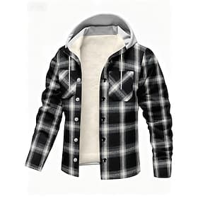 Men's Hoodie Fleece Jacket Fleece lined Hoodie Black Blue Green Hooded Plaid Pocket Sports  Outdoor Daily Holiday Polyester Streetwear Basic Casual Winter Clot