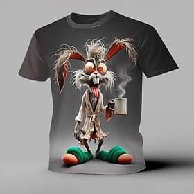 Men's Animal Rabbit Funny T Shirt Short Sleeve T shirt 3D Print Crew Neck Shirt Exaggerated Designer Party Holiday Purple Green Gray Summer Spring Clothing App