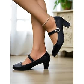 Klassische schwarze Mary Jane Pumps im 50er-Jahre-Stil mit Knöchelriemen für Damen, elegante Blockabsatzschuhe für Büro, Party und Alltag