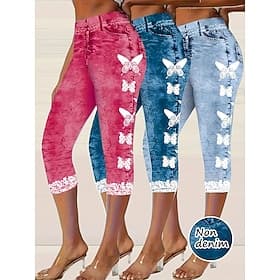 Damen Caprihose Leggings Urlaub Vintage Mode Wadenlang Mittlere Taille Blumen Grafik 3D-Druck Drucken Weich Atmungsaktiv Mikroelastisch Lässig Täglich Urlaub k